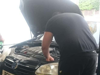 Car undergoing servicing